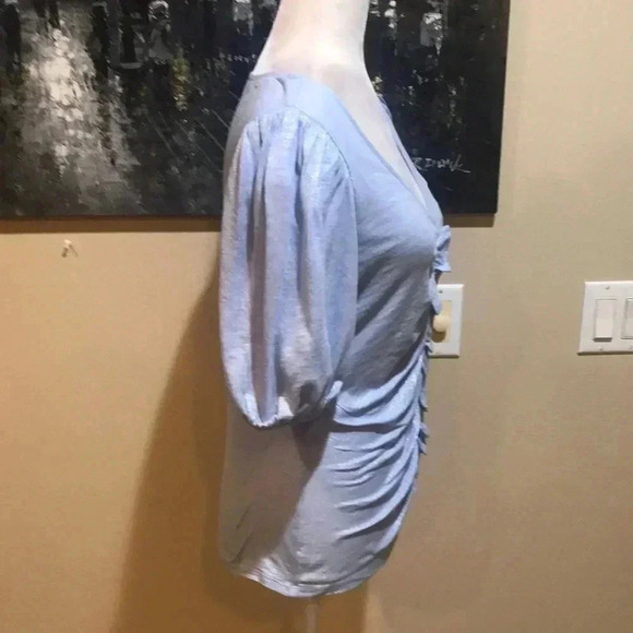 Express Light Blue Women's Ruched Top - Picture 4 of 7
